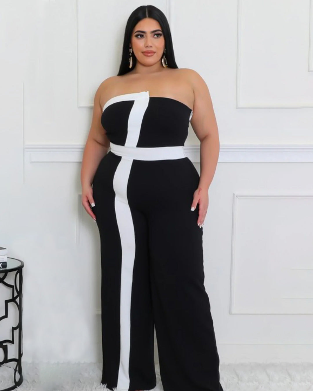Black Sleeveless Contrast Jumpsuit Plus Size
