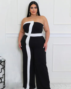 Black Sleeveless Contrast Jumpsuit Plus Size