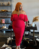 Elegant Red Glitter Off the Shoulder Plus Size Bodycon Dress| Stunning Formal Wear