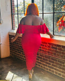 Elegant Red Glitter Off the Shoulder Plus Size Bodycon Dress| Stunning Formal Wear