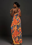 One Shoulder Orange Print Maxi
