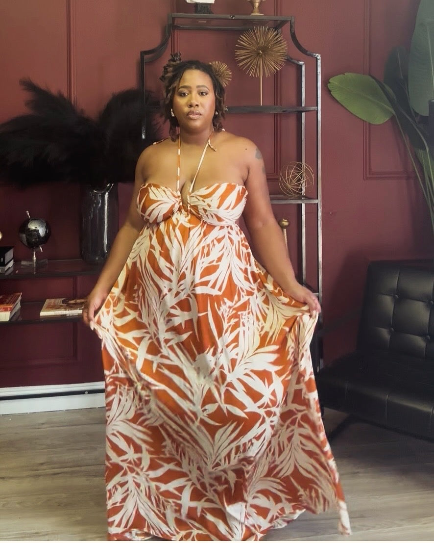 Cognac Halter Neck Vacation Dress