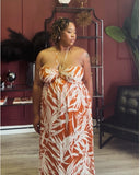 Cognac Halter Neck Vacation Dress