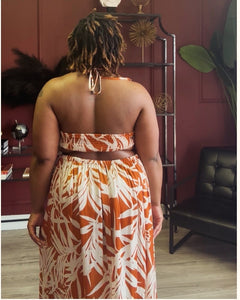 Cognac Halter Neck Vacation Dress