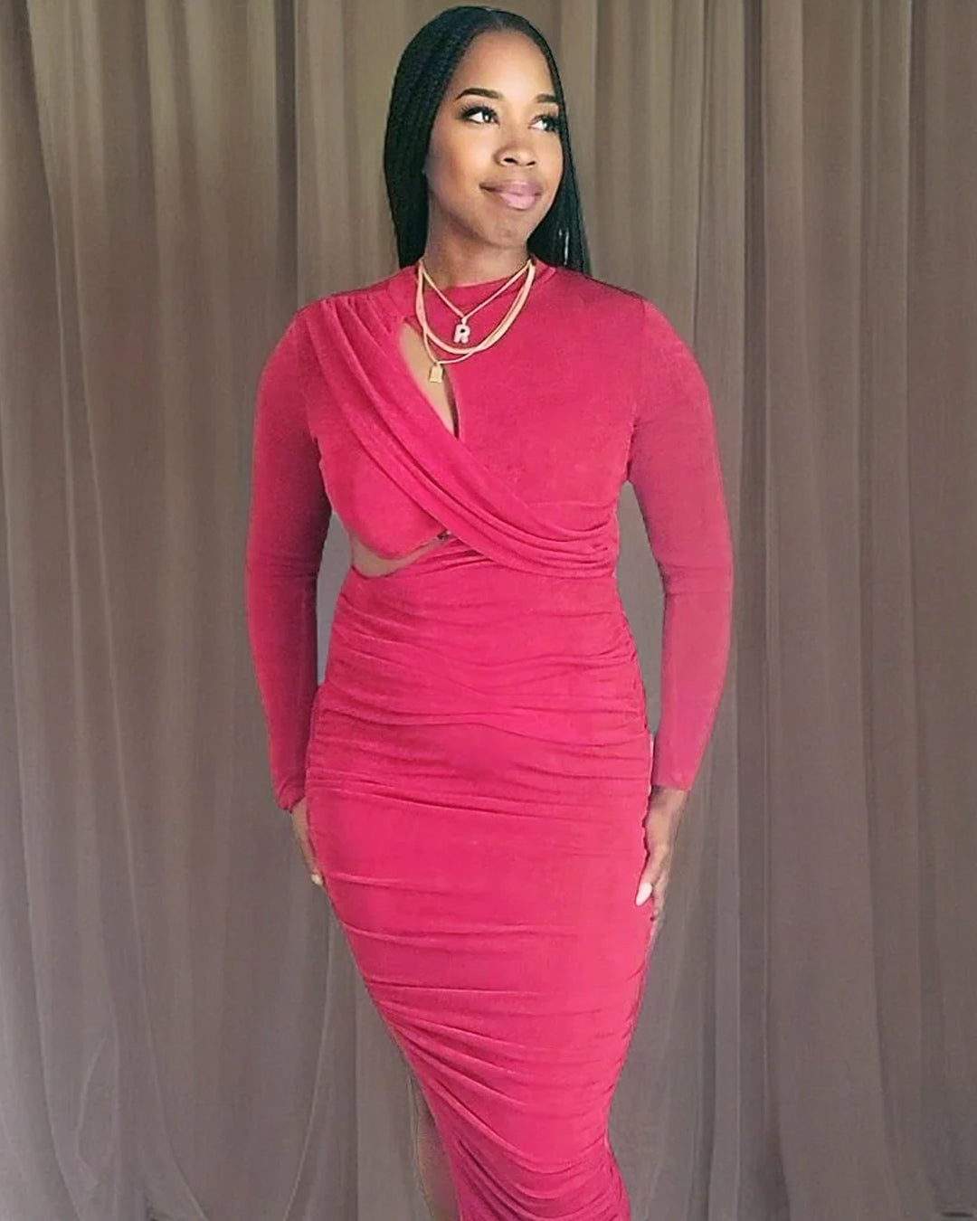 Long Sleeve Red Cut Out Dress