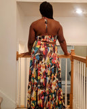 Multi-Colored Halter Summer Dress