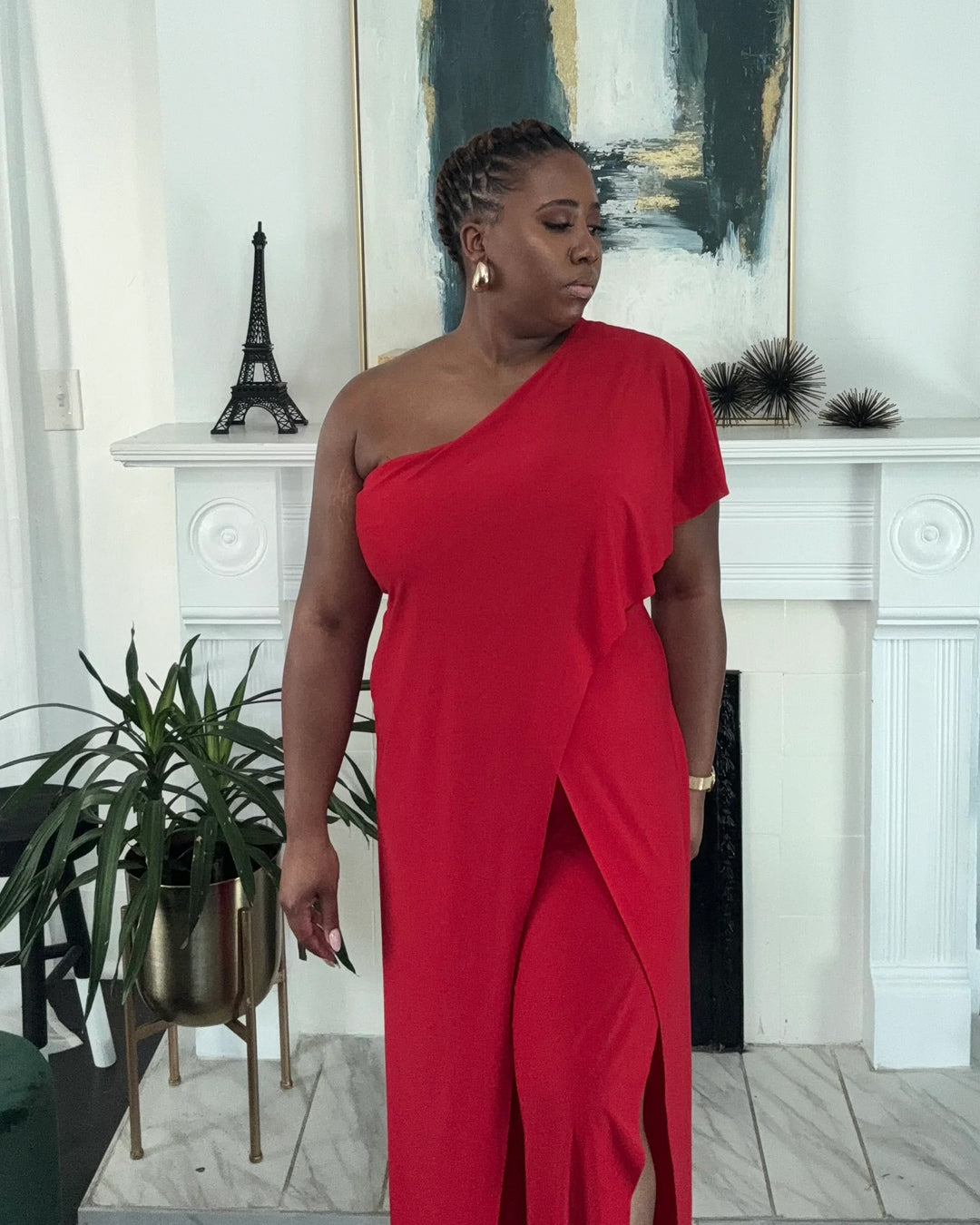 One Shoulder Jumpsuit Red