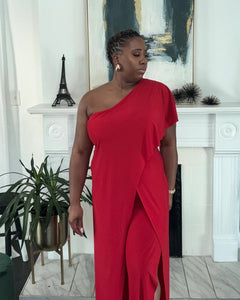 One Shoulder Jumpsuit Red