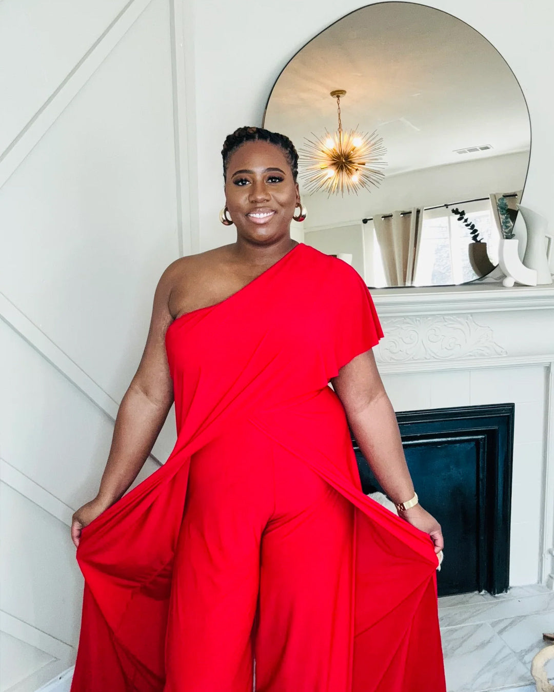 One Shoulder Jumpsuit Red