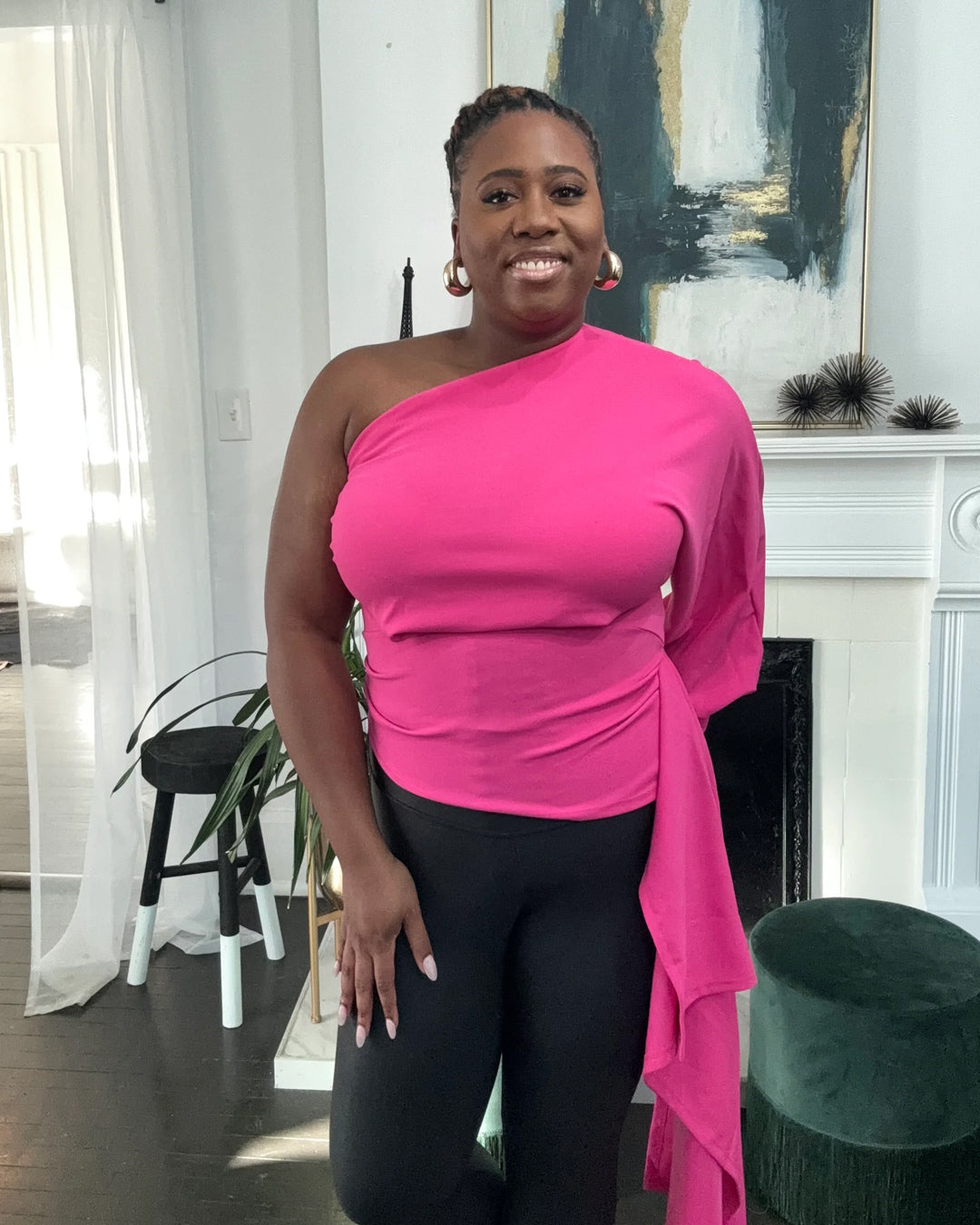 One Shoulder Long Sleeve Top with Tail
