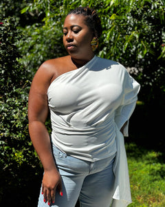 One Shoulder Long Sleeve Top with Tail