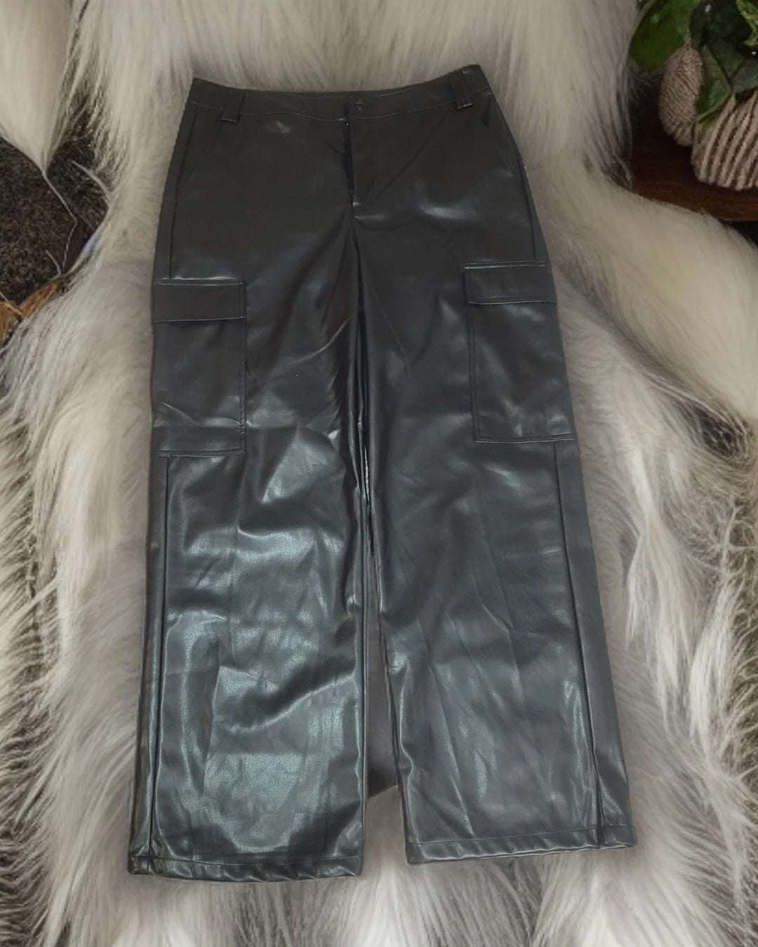 PU leather cargo pants