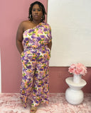 Tropical Muse One Shoulder Floral Plus size Jumpsuit | Wide Leg Summer Set