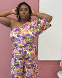 Tropical Muse One Shoulder Floral Plus size Jumpsuit | Wide Leg Summer Set