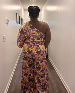 Tropical Muse One Shoulder Floral Plus size Jumpsuit | Wide Leg Summer Set